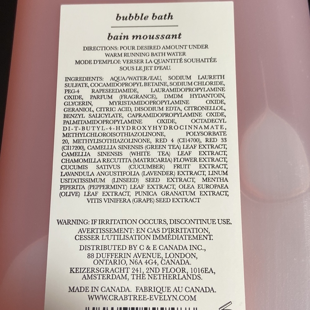 Crabtree & Evelyn New Rosewater Bubble Bath Bain Moussant 1’ Eau de Rose. - Picture 2 of 2